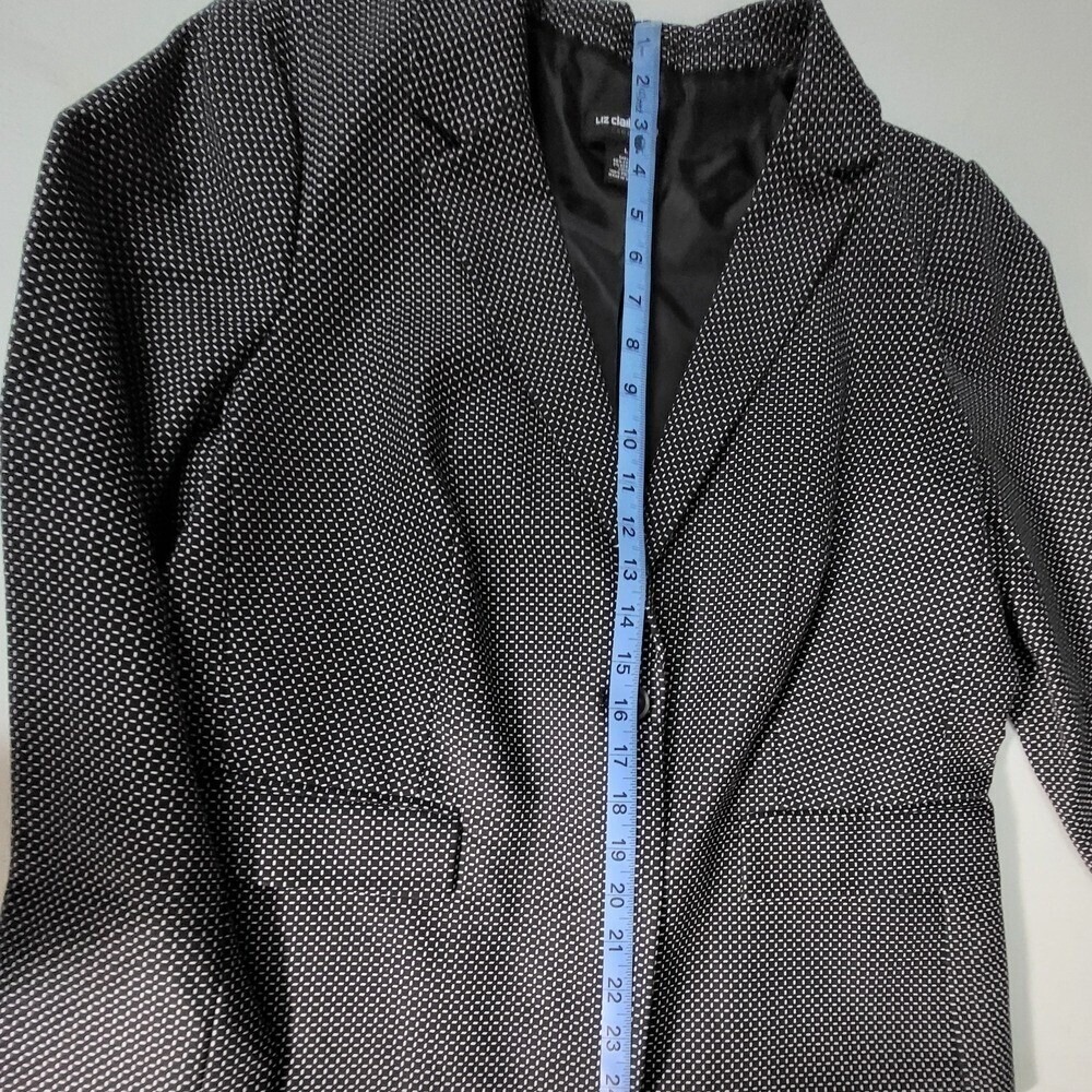 Liz Claiborne Career Blazer Black White Patterned One Button Jacket L - Picture 8 of 11